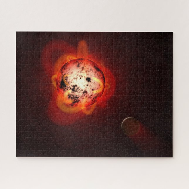 Roter Zwergstern, der von einem hypothetischen Exo (Horizontal)