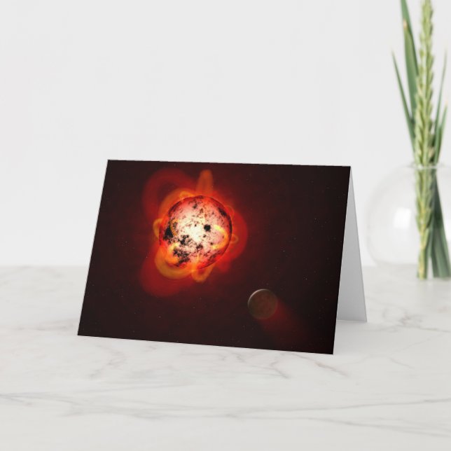 Roter Zwergstern, der von einem hypothetischen Exo Karte (Vorderseite)