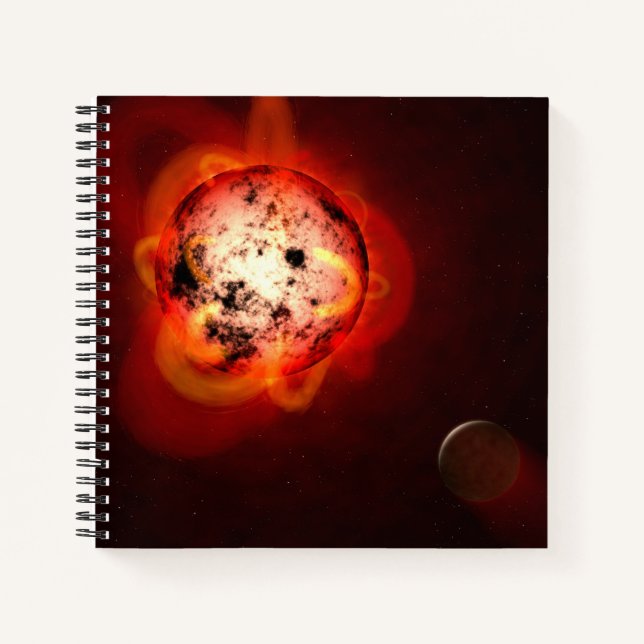 Roter Zwergstern, der von einem hypothetischen Exo Notizbuch (Vorderseite)