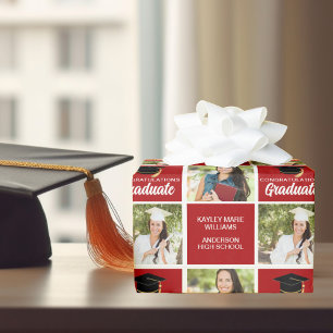 Rotes Abschlussfoto Personalisiert 2026 Absolvent Geschenkpapier