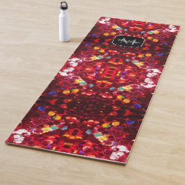 Rotes abstraktes Mosaik glänzender Glitzer mandala Yogamatte