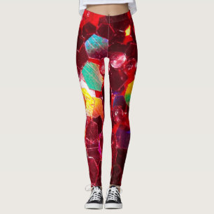Rotes abstraktes Mosaikbild glänzender Glitzer Leggings