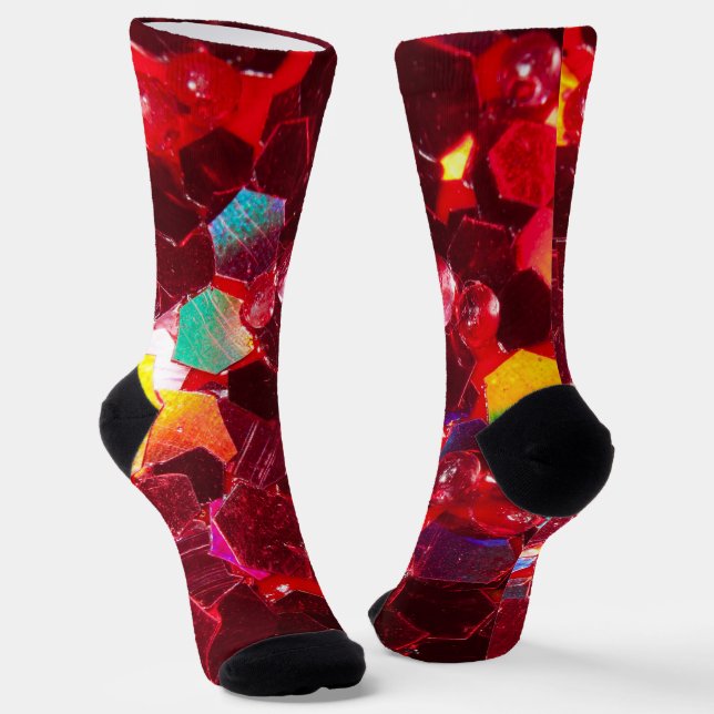 Rotes abstraktes Mosaikbild glänzender Glitzer Socken (Gewinkelt)
