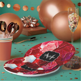 Rotes abstraktes Mosaikmuster Glitzer-Muster Monog Pappteller