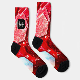 Rotes abstraktes Mosaikmuster Glitzer-Muster Monog Socken