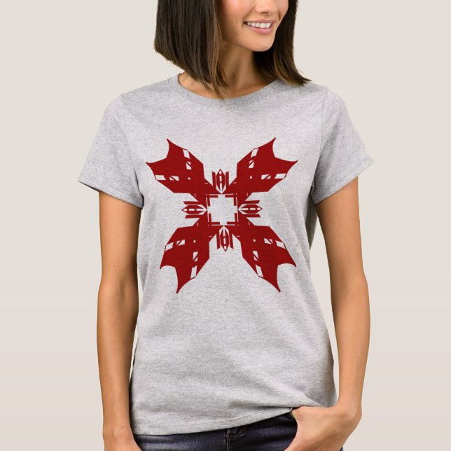 Rotes Abstraktes Schneeflocken Florenz Zeitgenössi T-Shirt (Vorderseite)