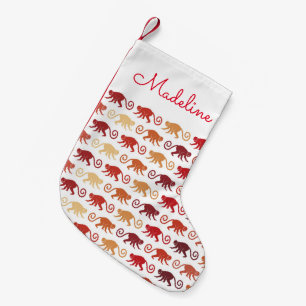 Rotes Affe-Muster   addieren Ihren Namen Kleiner Weihnachtsstrumpf
