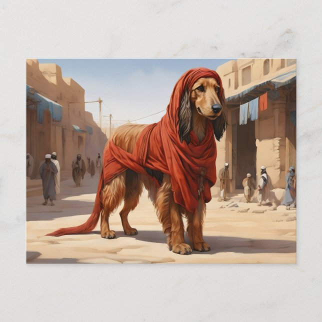 rotes afghanisches Hund in der alten Stadt Postkarte (Vorderseite)