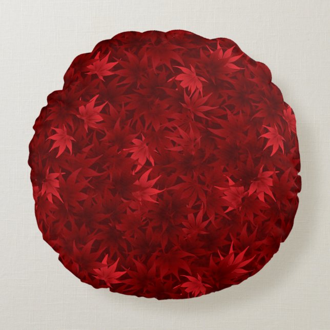 Rotes Ahorn-Blätter Rundes Kissen (Vorderseite)
