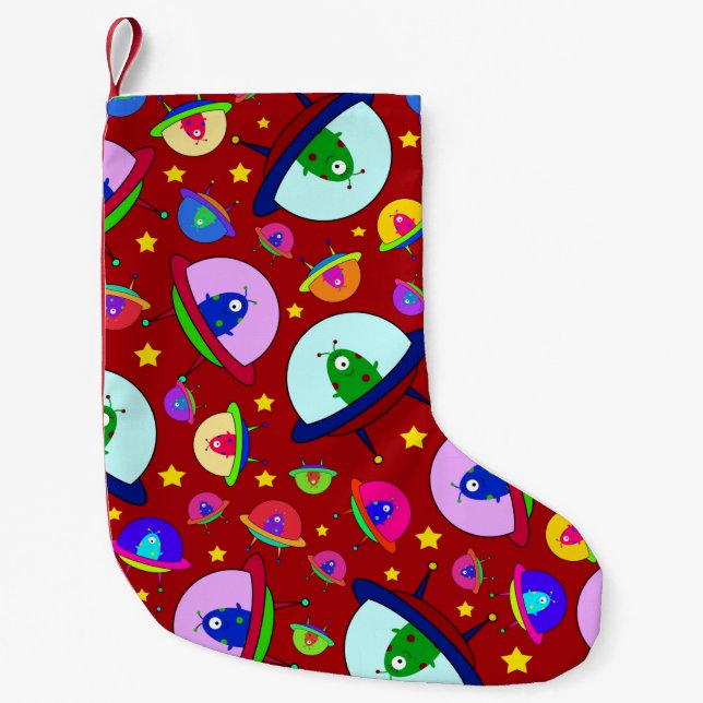 Rotes alienraumschiffmuster kleiner weihnachtsstrumpf (Vorderseite)