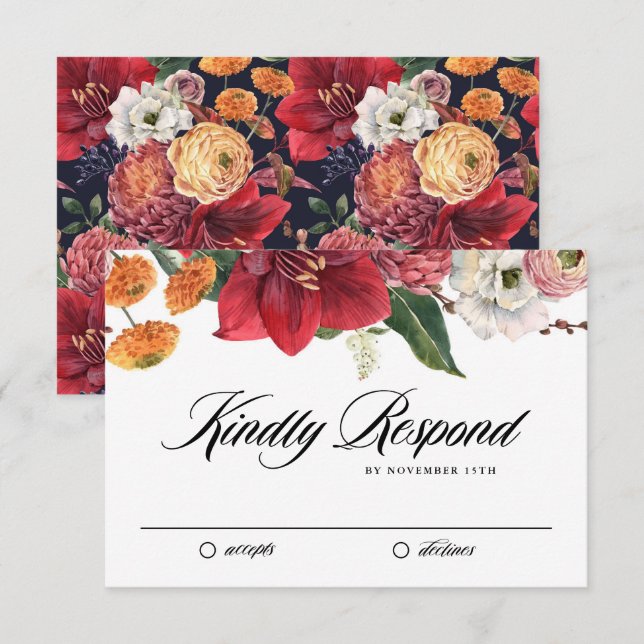 Rotes Amaryllis Botanische Winterhochzeit RSVP Karte (Vorne/Hinten)