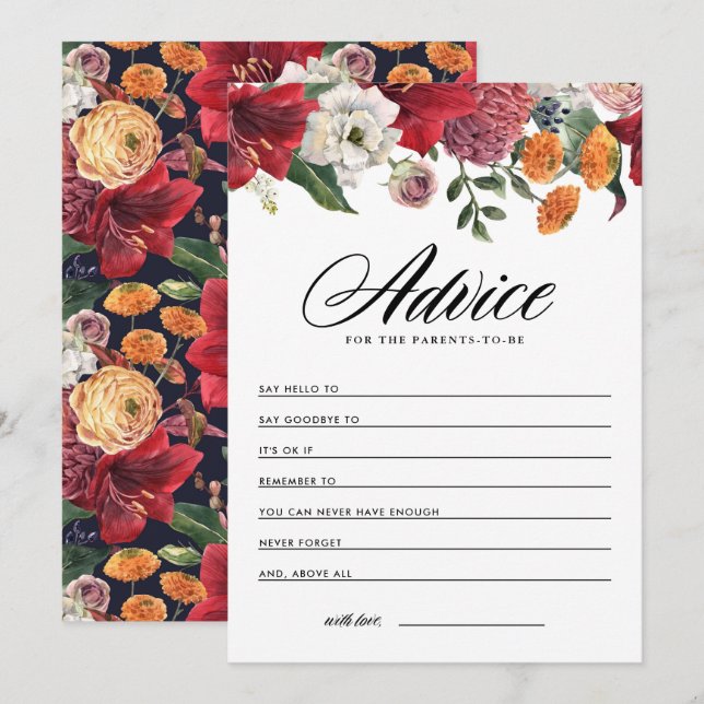Rotes Amaryllis Botanisches Baby Dusche Hinweiskarte (Vorne/Hinten)