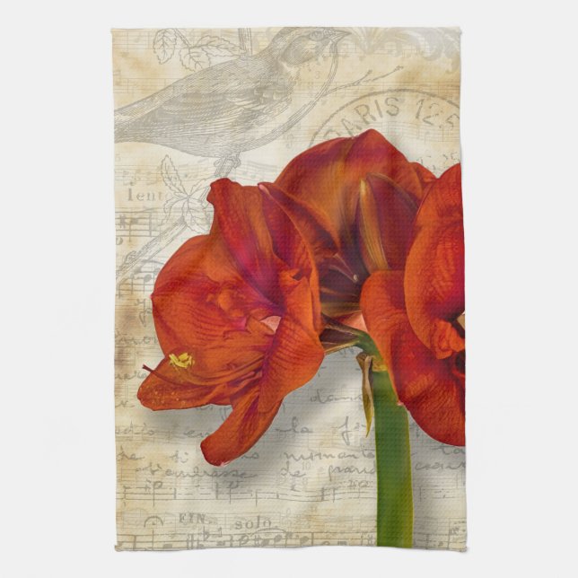 Rotes Amaryllis-Geschirrtuch Geschirrtuch (Vertikal)