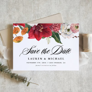 Rotes Amaryllis und Blume im Herbst Save The Date