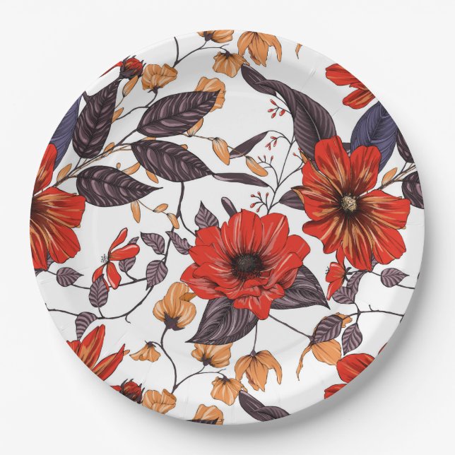 Rotes Anemongold delikates lila Blattwerk Pappteller (Vorderseite)