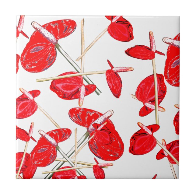 Rotes Anthurium Blume Blumenmuster Fliese (Vorderseite)