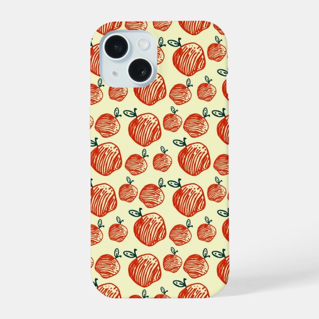 Rotes Apfel-Kritzelmuster iPhone 15 Hülle (Rückseite)