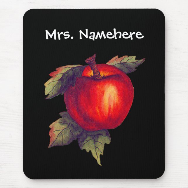 Rotes Apple auf Schwarzem Mousepad (Vorne)