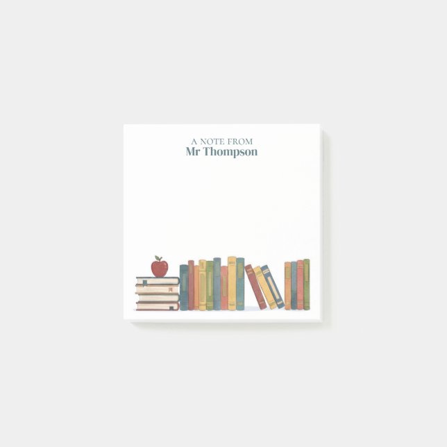 Rotes Apple Bücherregal Personalisierter Lehrer Post-it Klebezettel (Vorderseite)