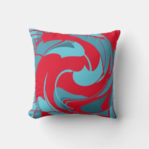 Rotes Aqua Türkis Abstrakte Blume wirbeln Kissen