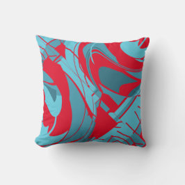 Rotes Aqua Türkis Abstraktes Blumendesign Kissen