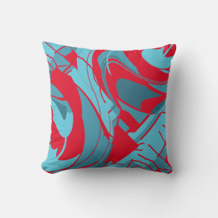 Rotes Aqua Türkis Abstraktes Blumendesign Kissen