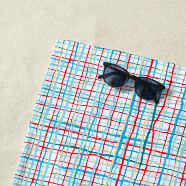 Rotes Aqua Türkis Gelbe, würzig Linien Kariert Strandtuch (Beispiel)