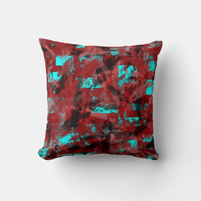 Rotes aquamarines abstraktes kissen (Vorderseite)