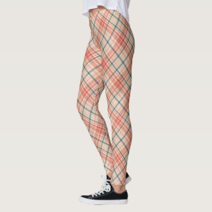 Rotes aquamarines diagonales kariertes Muster Leggings