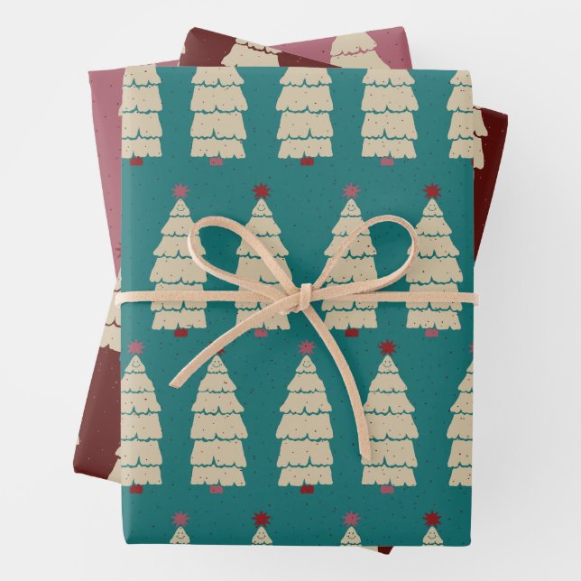 Rotes Aquamarines Rosa Elegantes Weihnachtsfest Geschenkpapier Set (Beispiel)