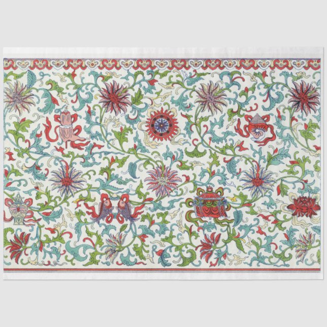 Rotes, aquamarines und lila Blumendekutangewebe Seidenpapier (Vorderseite)