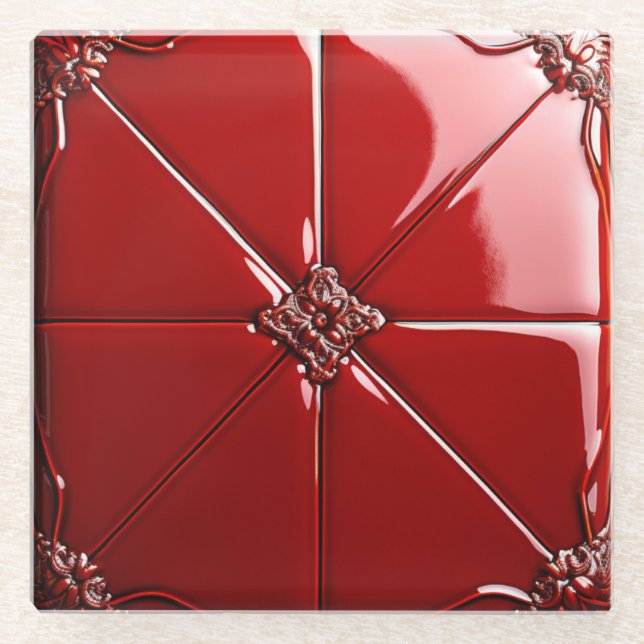 Rotes Art Deco  Glasuntersetzer (Vorderseite)