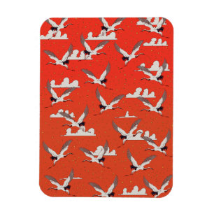 Rotes asiatisches Kranmuster Magnet