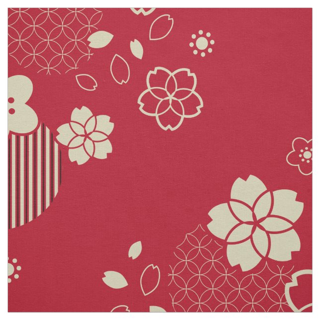Rotes asiatisches Muster mit Frühlingsblumen Stoff (Muster)