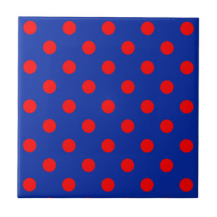 Rotes auf blauem Polka-Punkte-Musterdesign  Fliese
