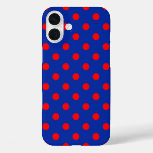 Rotes auf blauem Polka-Punkte-Musterdesign iPhone 16 Plus Hülle