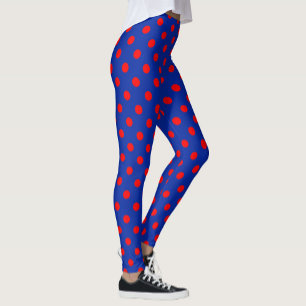 Rotes auf blauem Polka-Punkte-Musterdesign Leggings