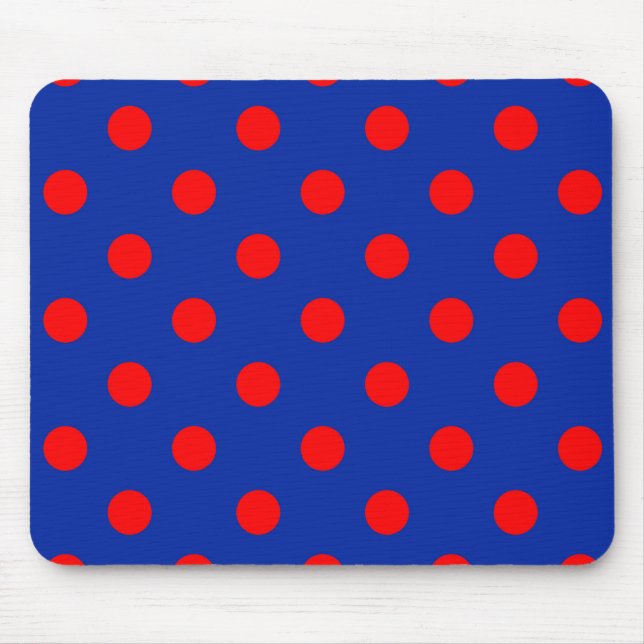 Rotes auf blauem Polka-Punkte-Musterdesign  Mousepad (Vorne)