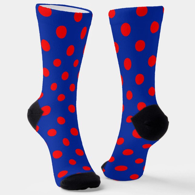 Rotes auf blauem Polka-Punkte-Musterdesign  Socken (Von Creator hochgeladen)