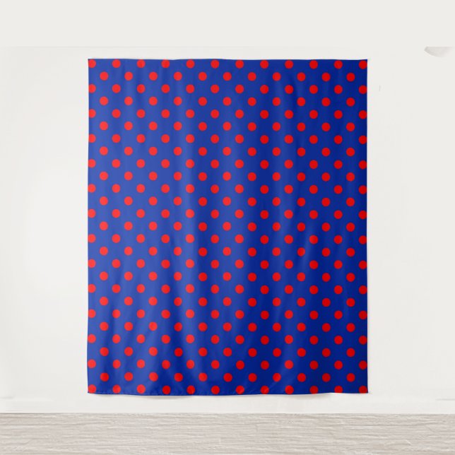 Rotes auf blauem Punkte-Muster-Design  Wandteppich (Vorderseite)