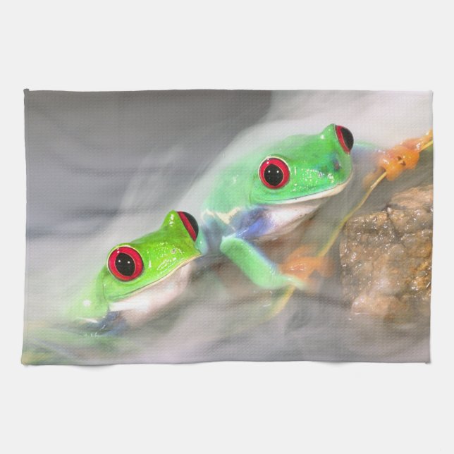 Rotes Auge Treefrog im Nebel, Agalychinis 2 Geschirrtuch (Horizontal)