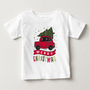 Rotes Auto Fröhlicher Weihnachtsbaum Buntes Lustig Baby T-shirt