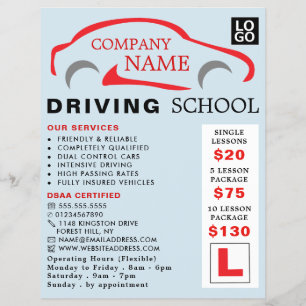 Rotes Auto-Logo, Fahrschule, Lehrerwerbung Flyer