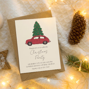 Rotes Auto mit Weihnachtsbaum   Minimalistischer V Einladung