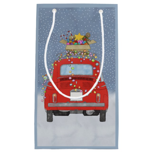 Rotes Auto mit Weihnachtsgeschenken Kleine Geschen Geschenktüte (Vorderseite)