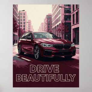 🌆 Rotes Automobil Stadt Nacht Poster