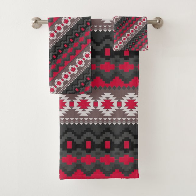 Rotes Aztekenmuster Badhandtuch Set (Insitu)
