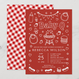 Rotes Baby Q BBQ Grill Baby Shower  Einladung