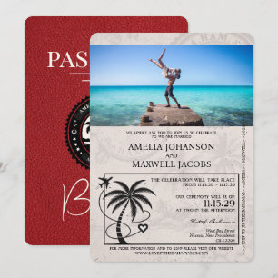 Rotes Bahamas Reisepass Hochzeitseinladung Einladung