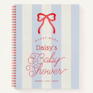 Rotes Band & blassblaue Streifen Baby Shower Gäste Notizbuch